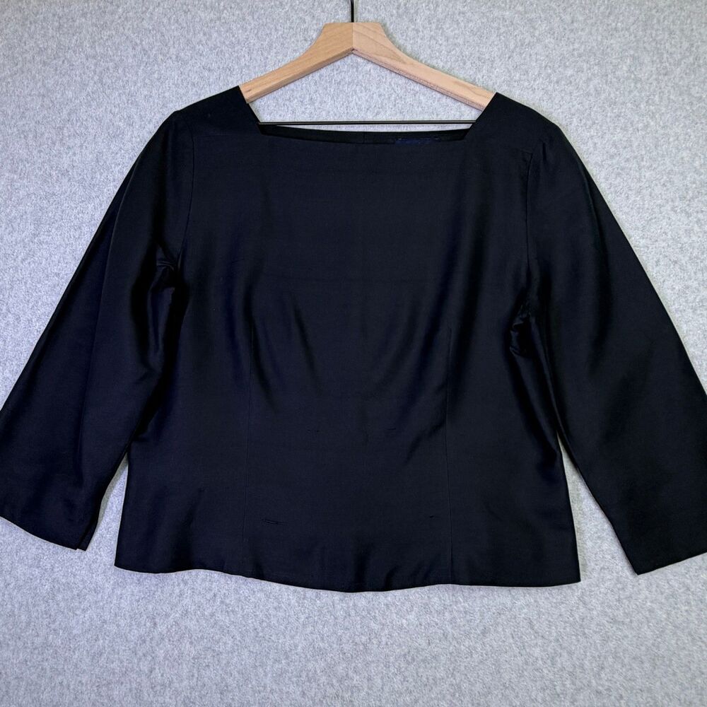 Ann Taylor 100% Silk Black Blouse Top Womens 12 Lined Career Minimalist